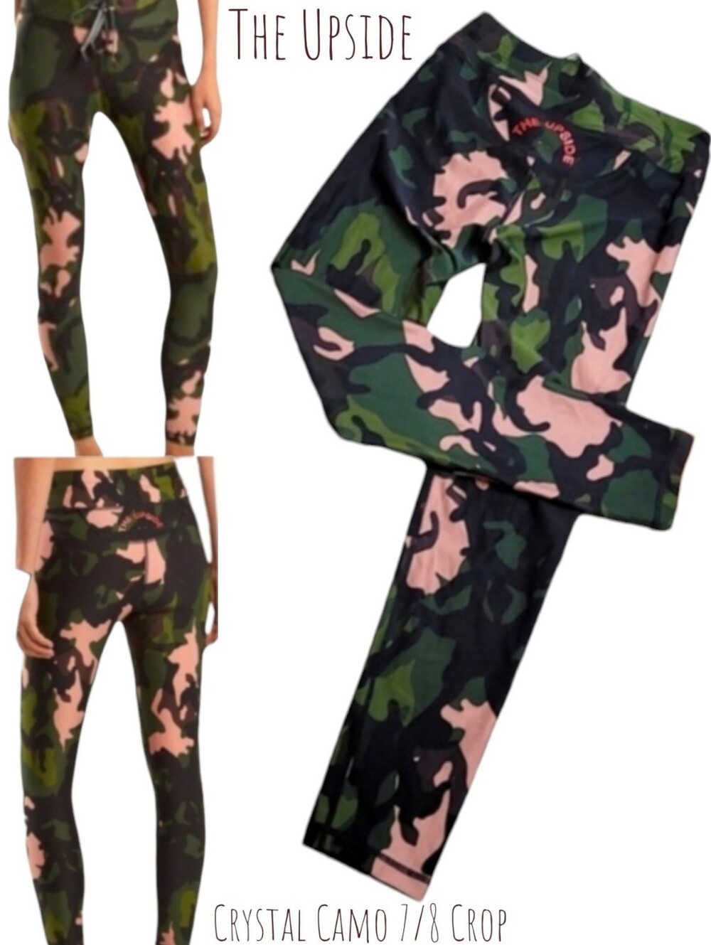 The Upside Crystal Camo 7/8 Crop Leggings women's 4 pink green black camo